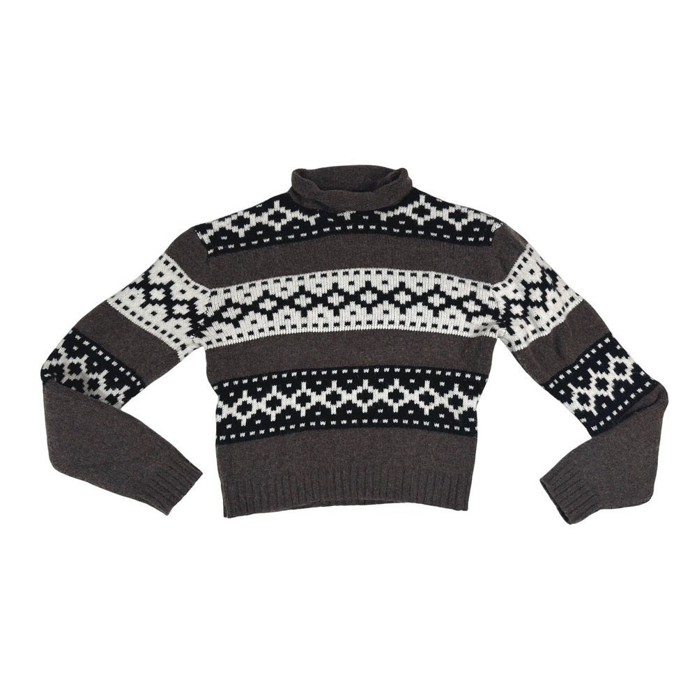 Backcountry Merino Wool Blend Intarsia Fair Isle Sweater Brown Black Womens M